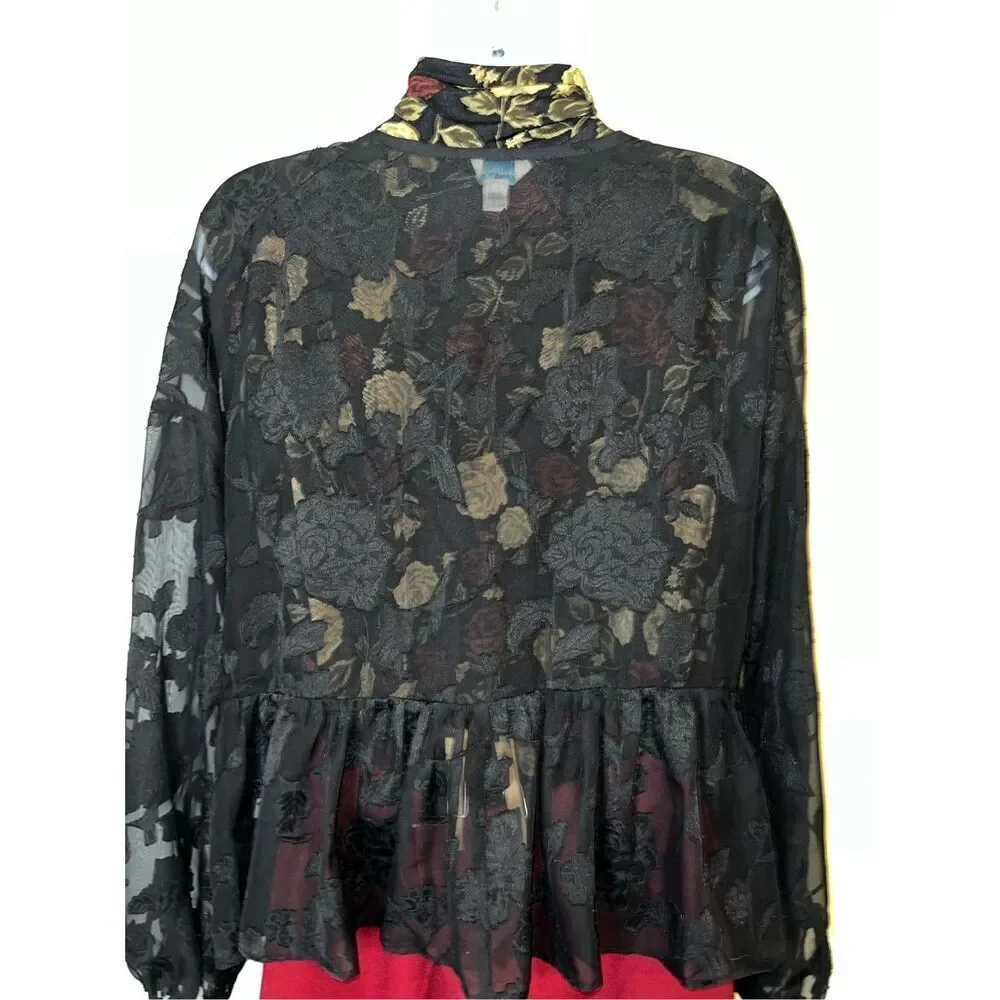 Gothic Romantic Sheer Floral Blouse Women’s SMALL - Picture 5 of 7